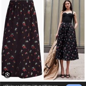 NWT Hill House Black Floral Women's Skirt Krista Ikat Taffeta